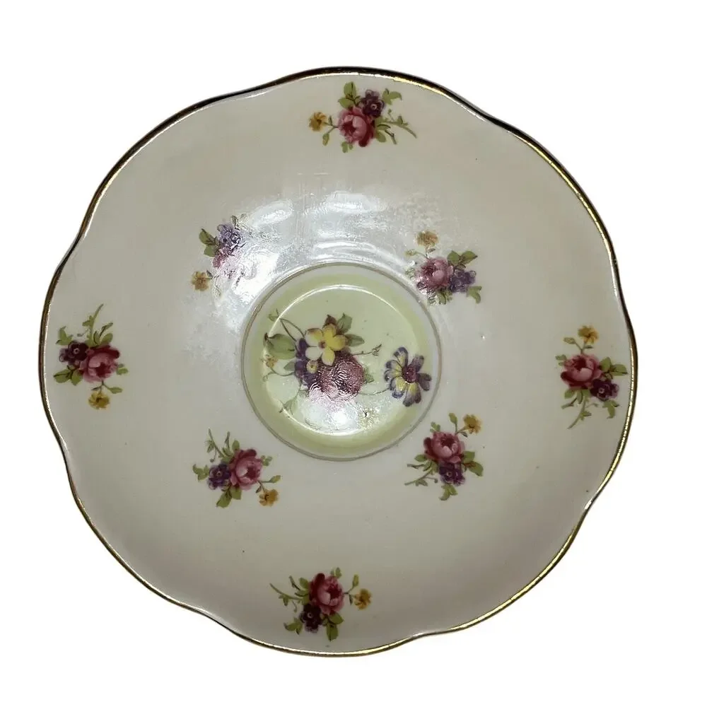Foley Bone China Rosette Pink and Biqsue Teacup and Saucer Set Yellow Interior